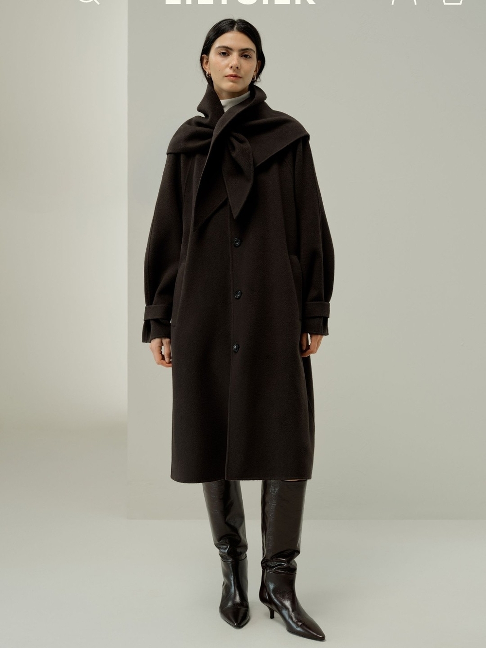 LilySilk Oversized Double Faced Silk Wool Coat In Espresso